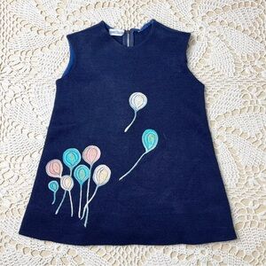 Vintage 1970s Bonwit Teller Baby Girl 2t Navy Birthday Balloon Shift Dress